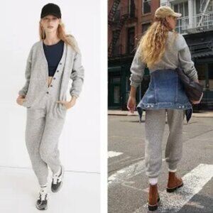 Madewell Betterterry Heather Grey V-Neck‎ Button Front Coverall Jumpsuit Sz M